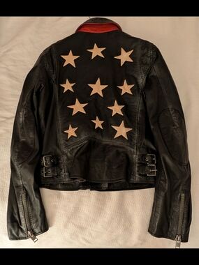 MAURITIUS Black Leather Star-Accent Women's Jacket